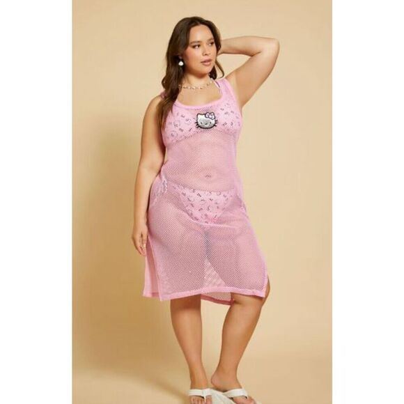 Hello Kitty Swim Mesh Cover-Up Dress Pink Sequin Size XL Nwot - Picture 1 of 8